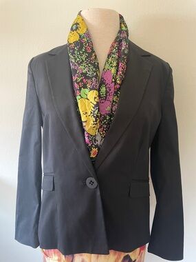 Club Monaco Black Single-Button Blazer with Floral Scarf ( not included)